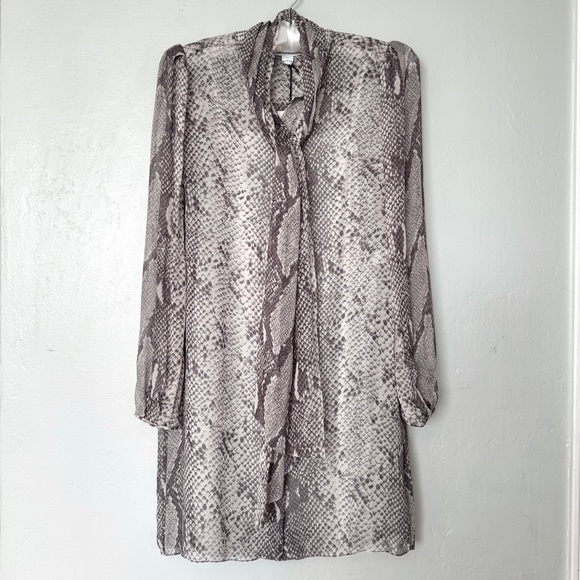 Diane Von Furstenberg Dresses & Skirts - DVF Jezebel Python Grey Print Tie Neck Long Sleeve Shift Mini Dress Size 6
